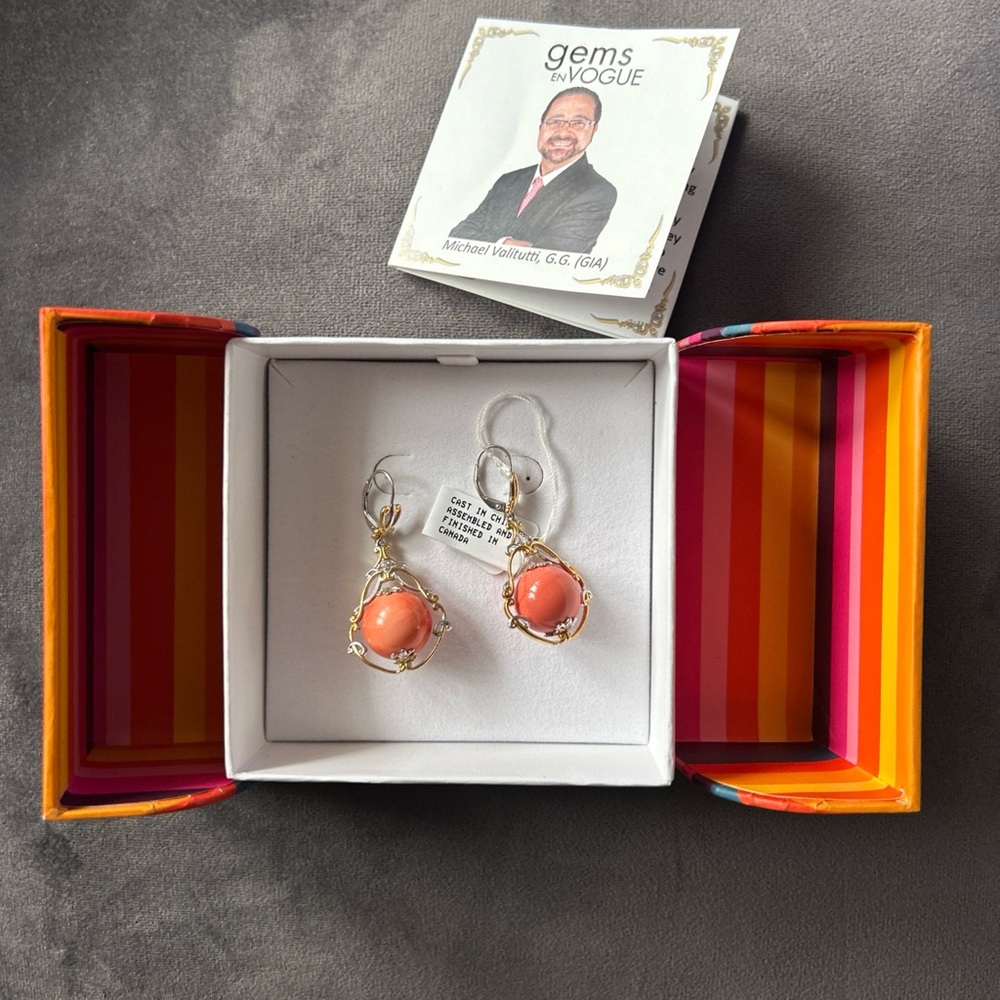 Gems En Vogue Sterling Silver,Palladium and Bamboos Coral Earrings